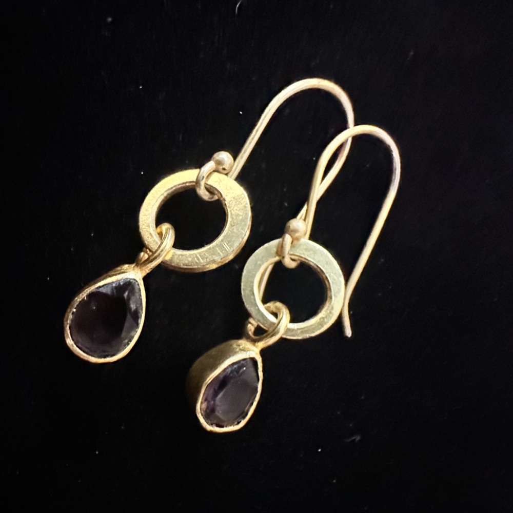 Estate Natural Amethyst & GP tear drop earrings
